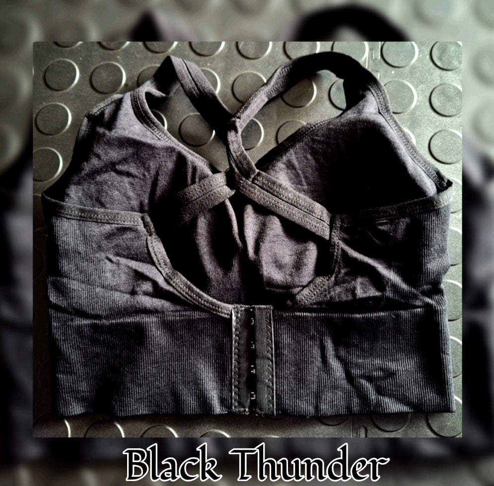 Black Thunder (Hook-and-eye closure) Sports Bra